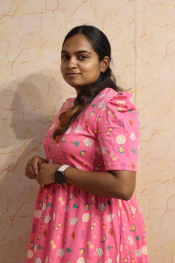 Non Feeding-Puff Sleeve-Pink Summer Design