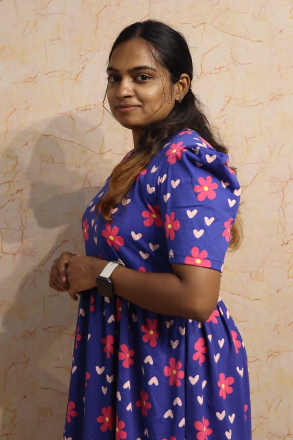 Non-feeding- puff- sleeve-Blue Flower
