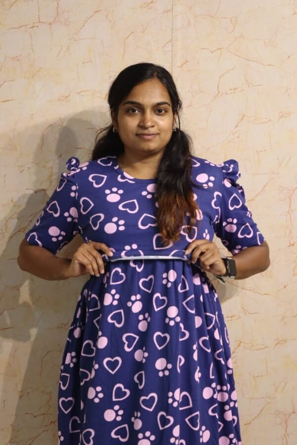 Feeding Puff Sleeve - Navy Blue With Heart Design