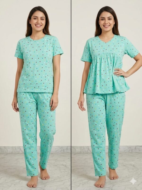 Peplum Night Suit Set - Green Color