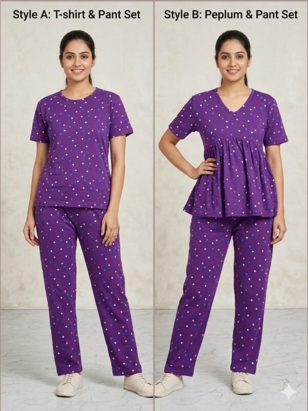 Peplum Night Suit Set - Purple Color