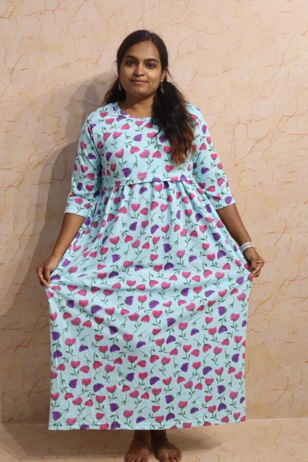 Feeding 3/4 Sleeve-Blue With Flower