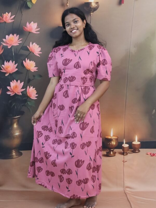 Feeding - Puff Sleeve Premium- Pink Maroon Flower