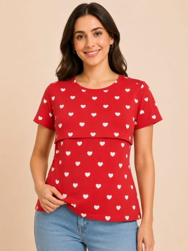Red Color Heart design - Feeding T-Shirt