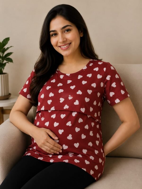 Red Color Heart Design - Feeding T-Shirt