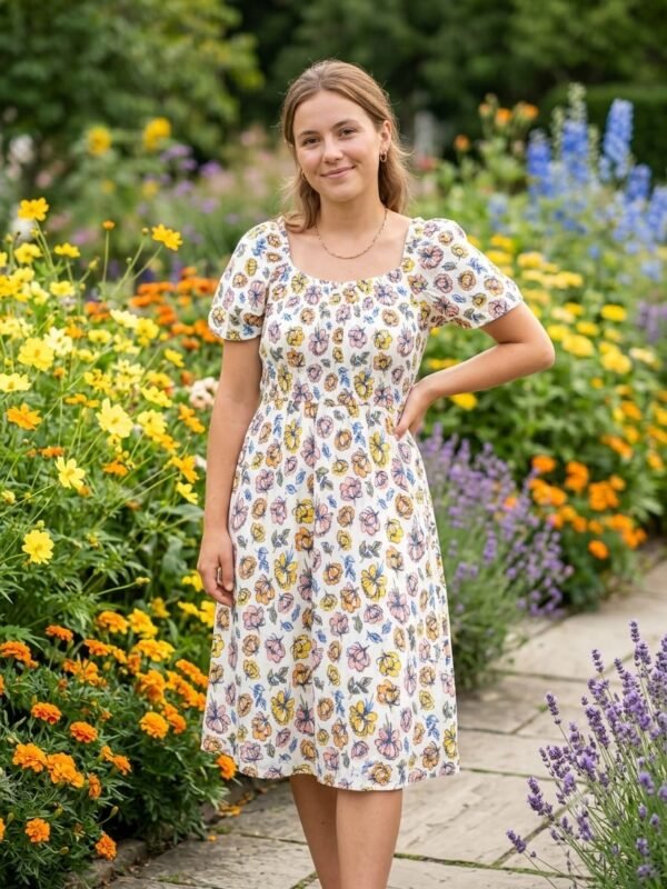G-Frock-Light Green Orange Flower Western Top
