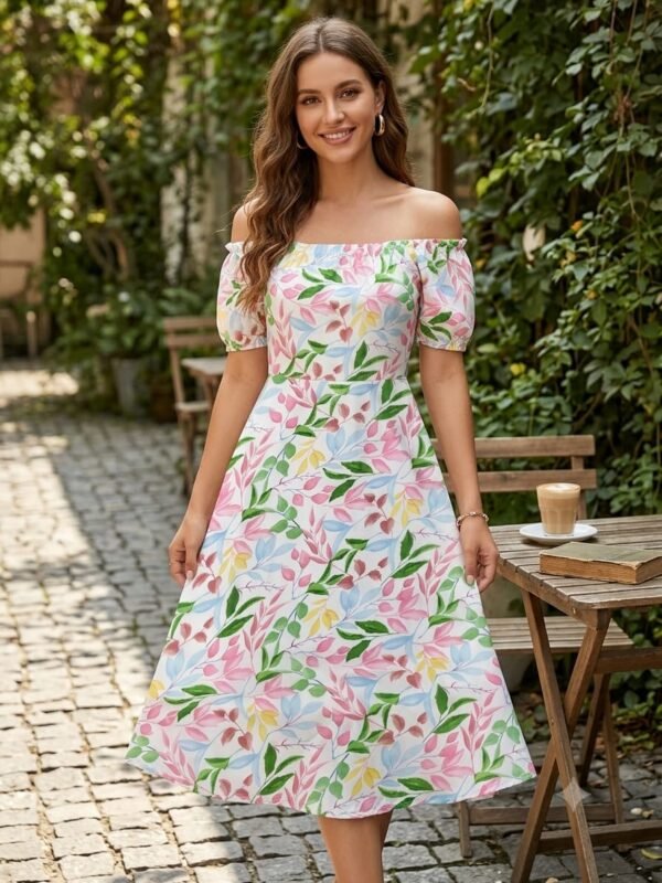 G-Frock Top-Multicolour Leaf Design-Western Top