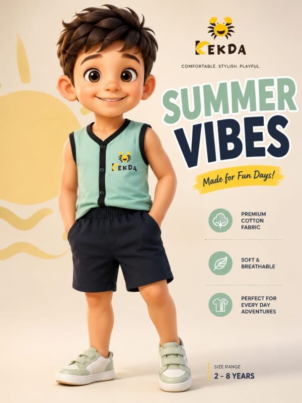 Kids- Shorts &T- Shirt Light Green