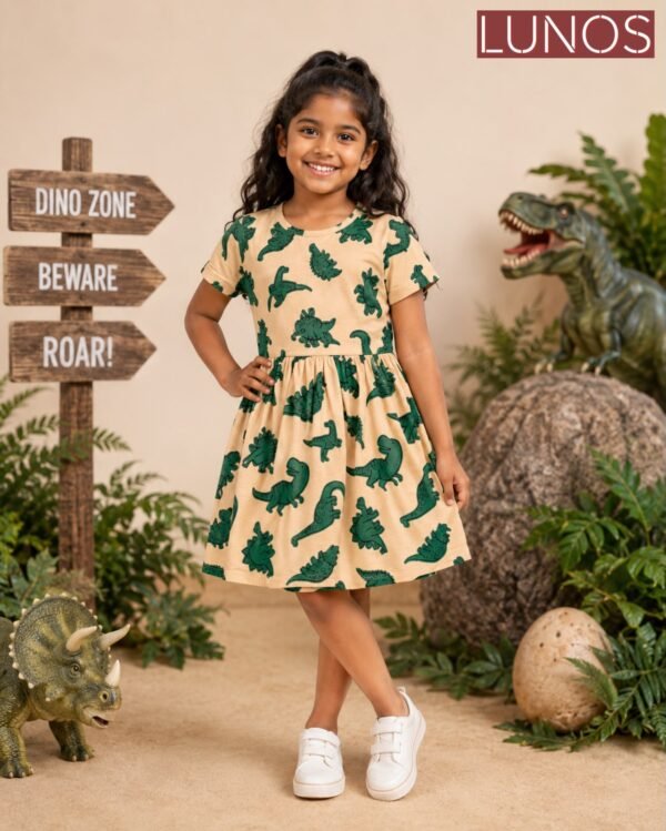 Kids Frock - sandal with green dinosaur