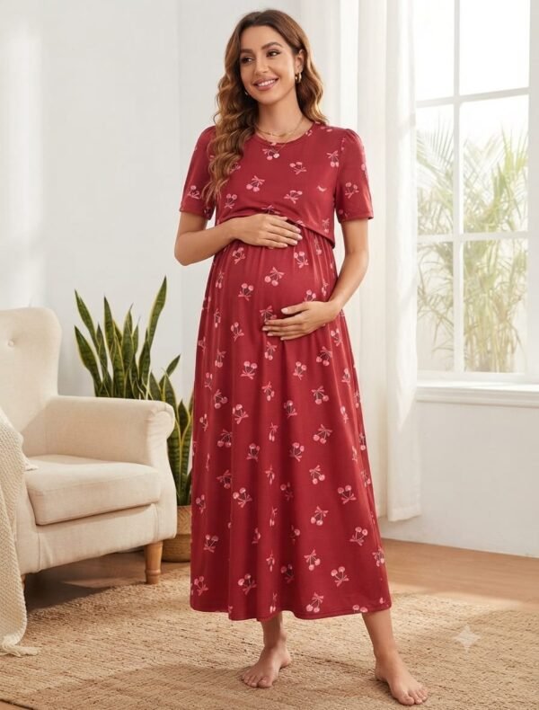 Feeding Puff Sleeve - Maroon Blossom Print