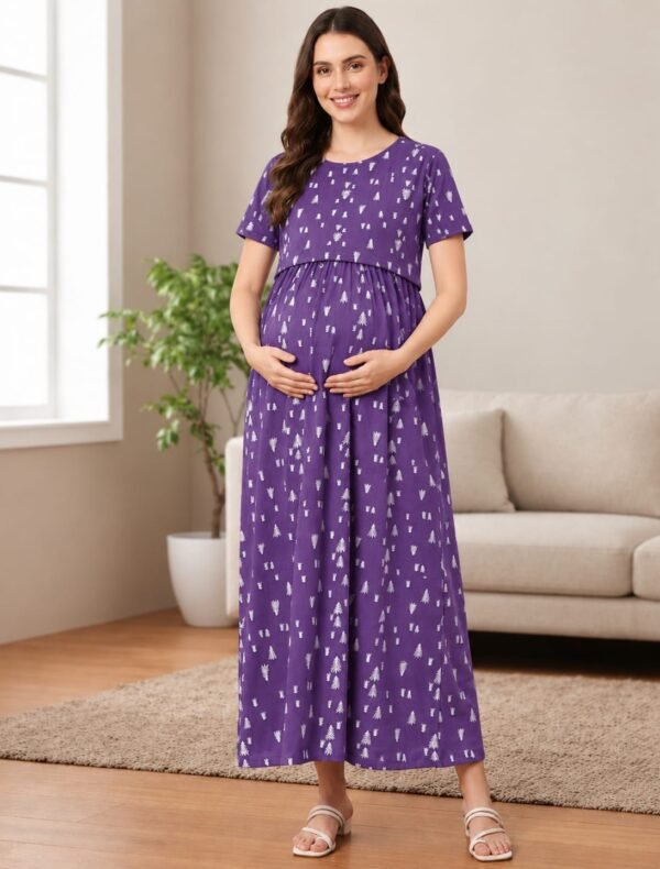 Feeding Puff Sleeve - Purple white tree print