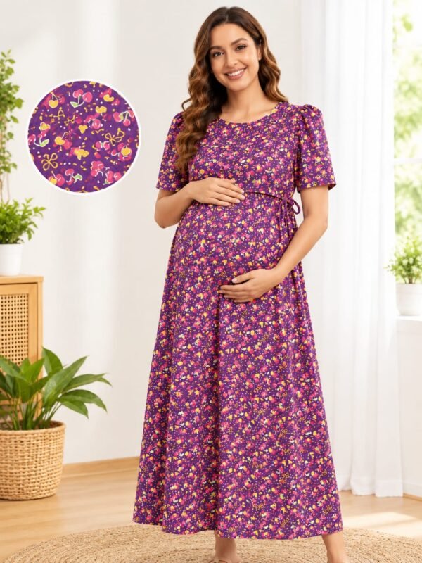 Feeding Puff Sleeve - Violet color with Cherry Print