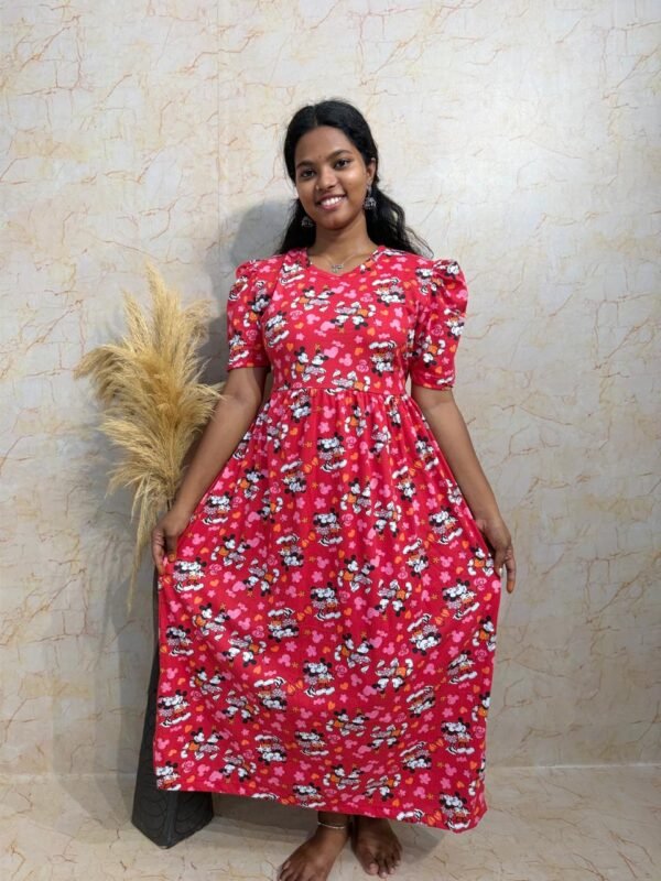Non-Feeding Puff Sleeve - Red Mickey mouse Print