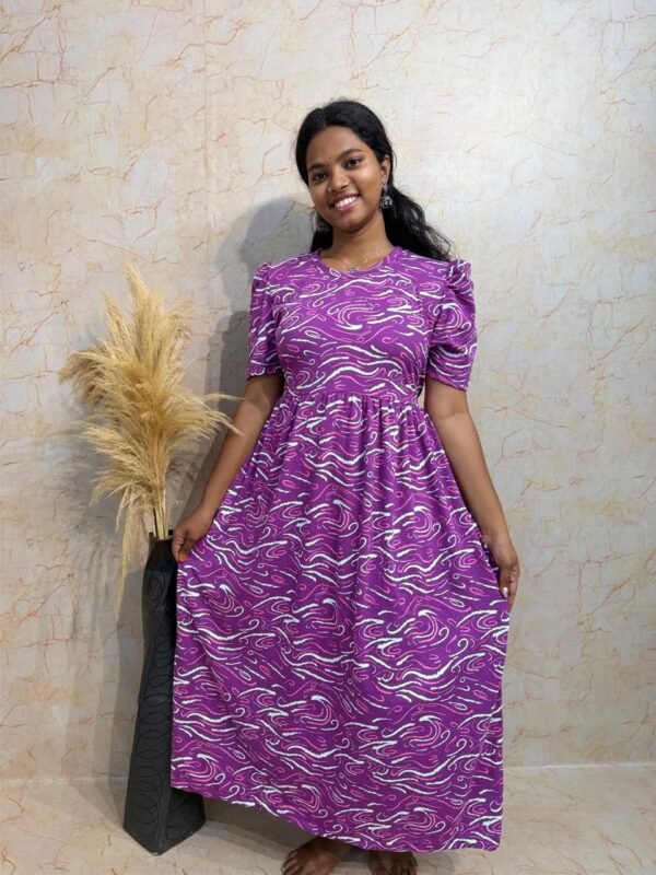 Non-Feeding Puff Sleeve - Purple Wave line Print