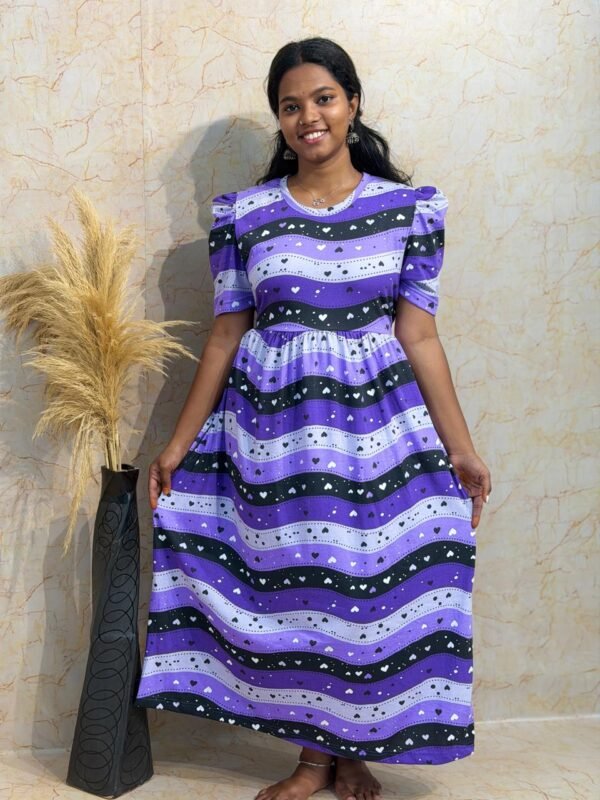 Non-Feeding Puff Sleeve - purple, black & white heart Print