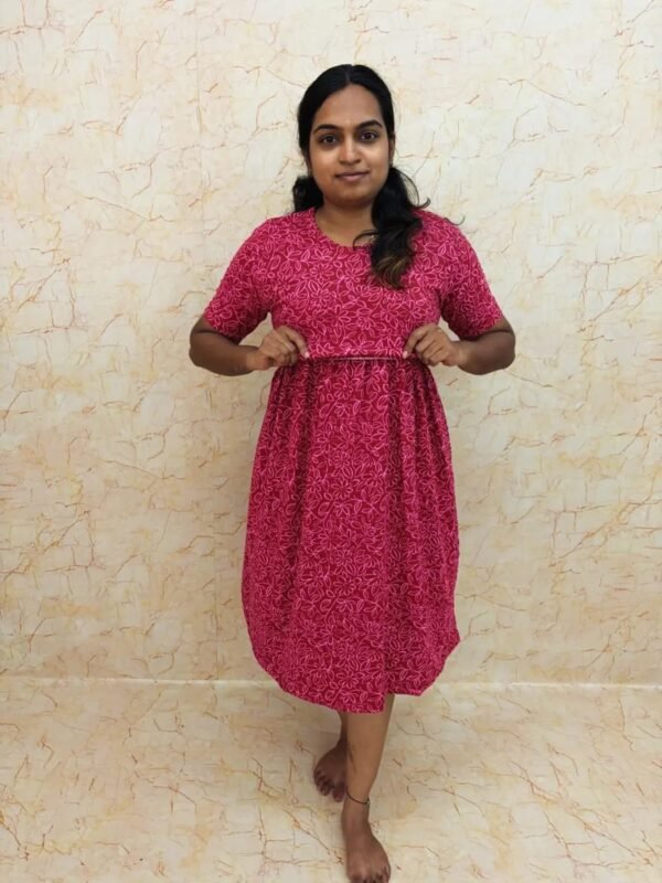 Calf Length-Pink With Flower