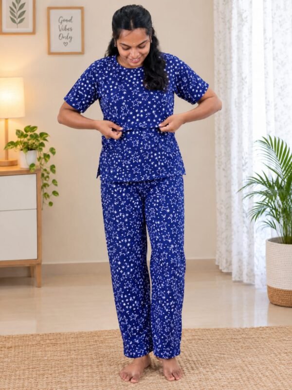 Feeding T-Shirt & Pant - Blue with white star print