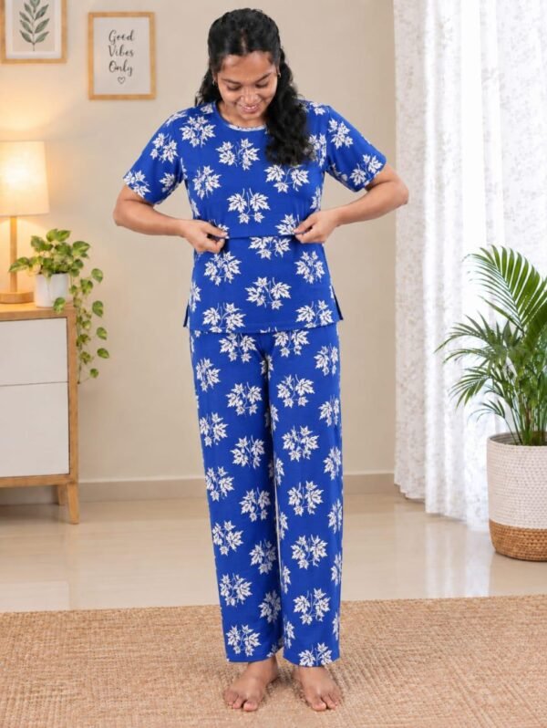 Feeding T-Shirt & Pant - Blue white Floral Print