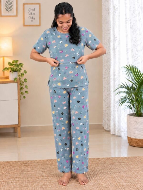 Feeding T-Shirt & Pant - Grey Multi color Heart Print
