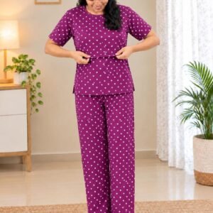 Feeding T-Shirt & Pant - Purple with Dots - L
