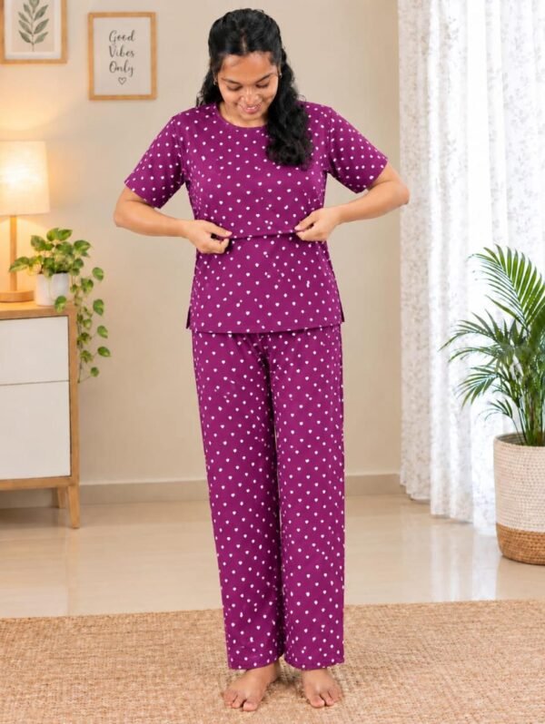 Feeding T-Shirt & Pant - Purple with Dots